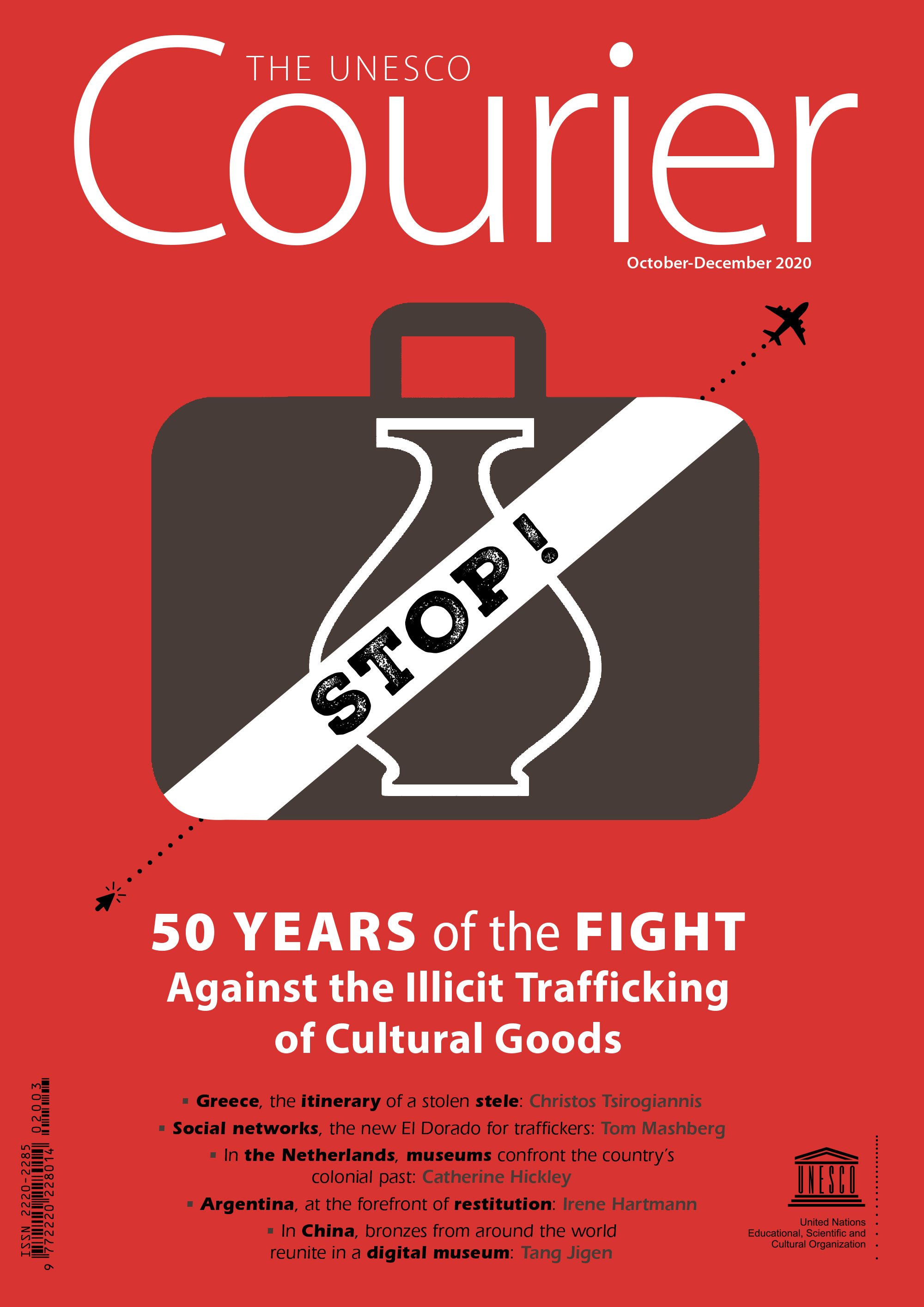 Cover van de laatste Unesco Courier gewijd aan het verdrag tegen illegale handel in cultuurgoederen. 