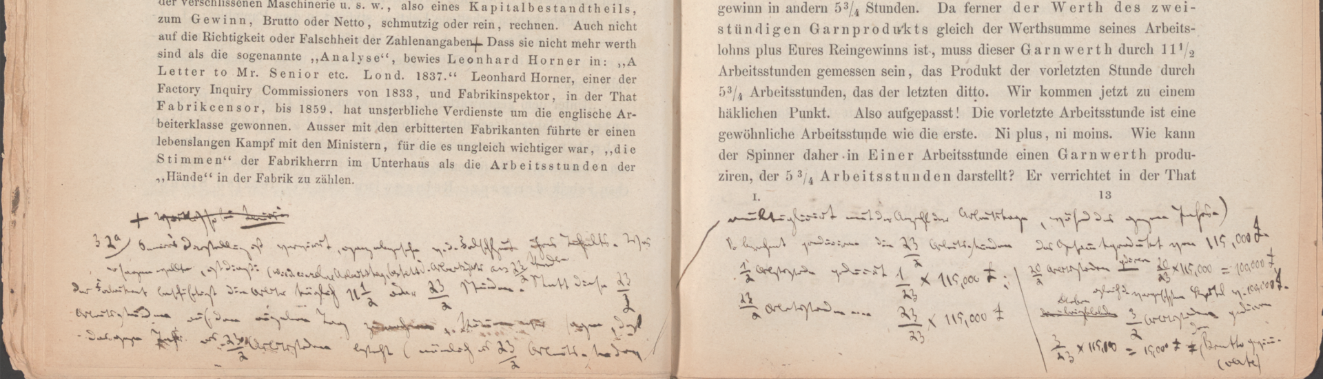 Fragment van de eerste druk van Das Kapital, deel I (1867), met handgeschreven correcties van Marx. (Foto: IISG)
