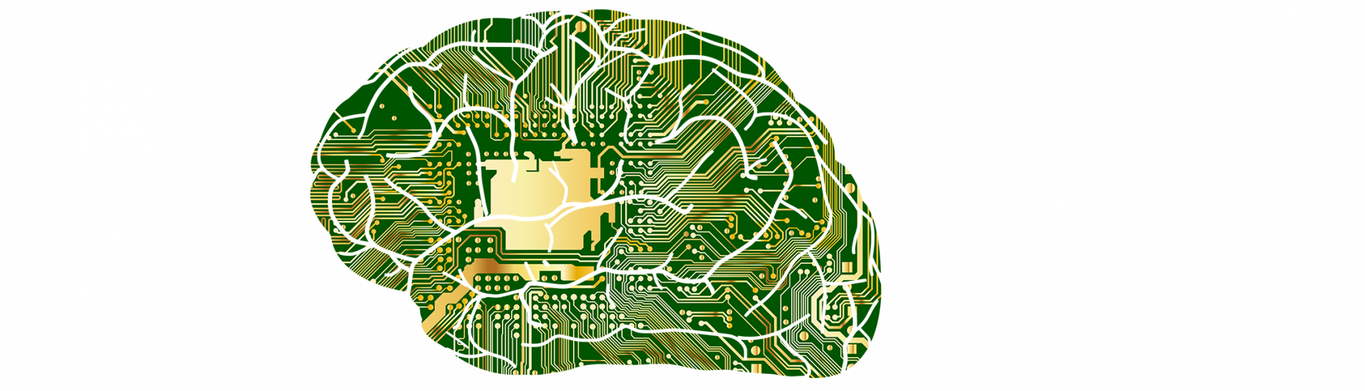 Illustratie van Artificial Intelligence, een brein dat eruit ziet als een printplaat