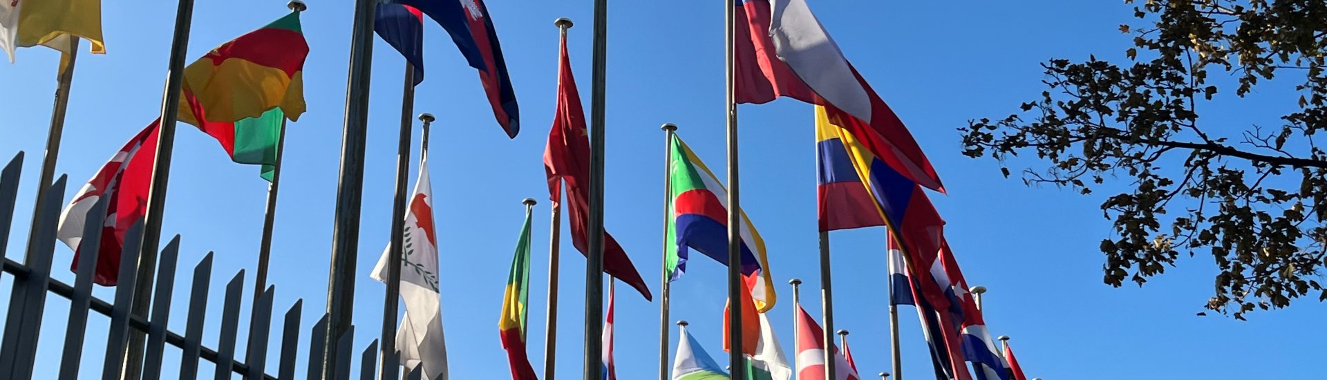 Vlaggen wapperen bij het hoofdkwartier van Unesco in Parijs