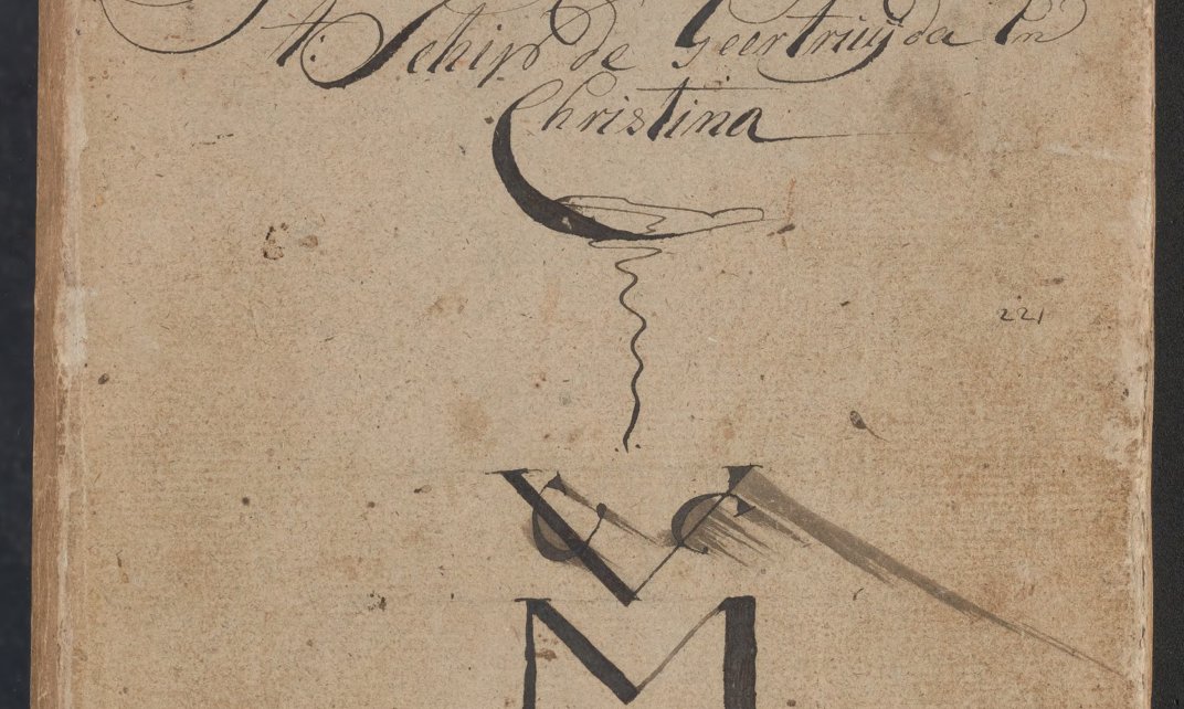Voorblad van het eerste journaal van het fregat Geertruyda en Christina, 1767-1786 van de Middelburgsche Commercie Compagnie (MCC) op haar 7e reis naar Guinee-Suriname van 29 juli 1783 tot 17 augustus 1785.