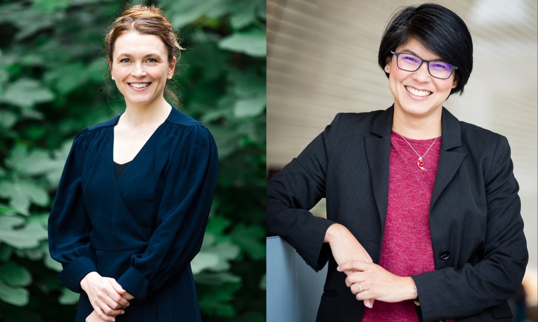 'For Women in Science'-beurswinnaars Lisa Becking (l) en Sandra Khor Manickam. 