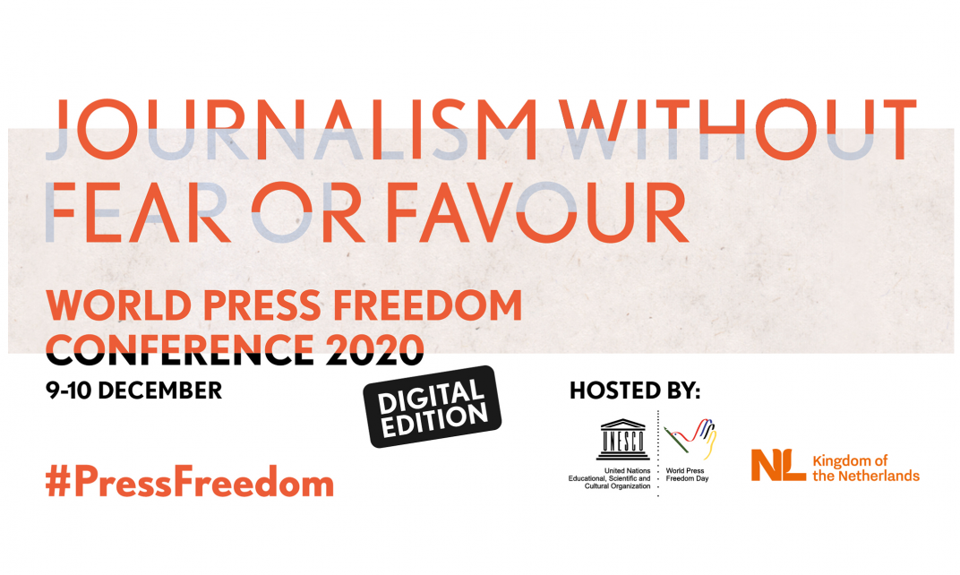 Aankondiging van de World Press Freed Conference 2020.
