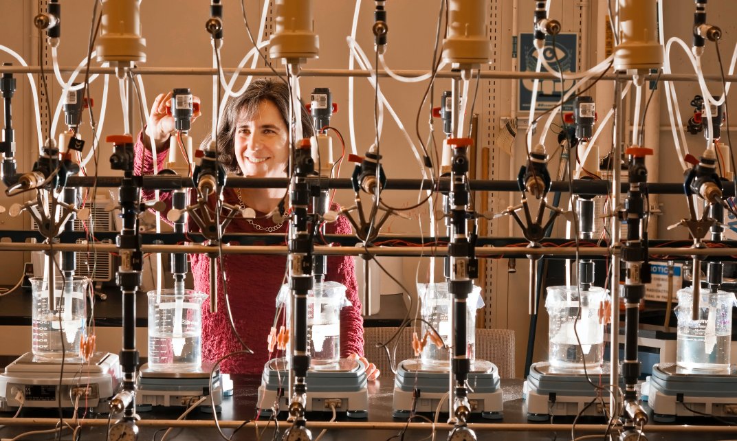 Een vrouwelijke wetenschapper aan het werk in een laboratorium.