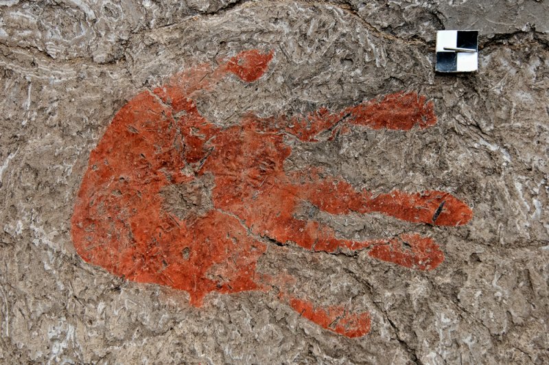 Catalhoeyuek Neolithic painted hand print in found in Building 77. (Foto: CC/Flickr.com | Scott D. Haddow)